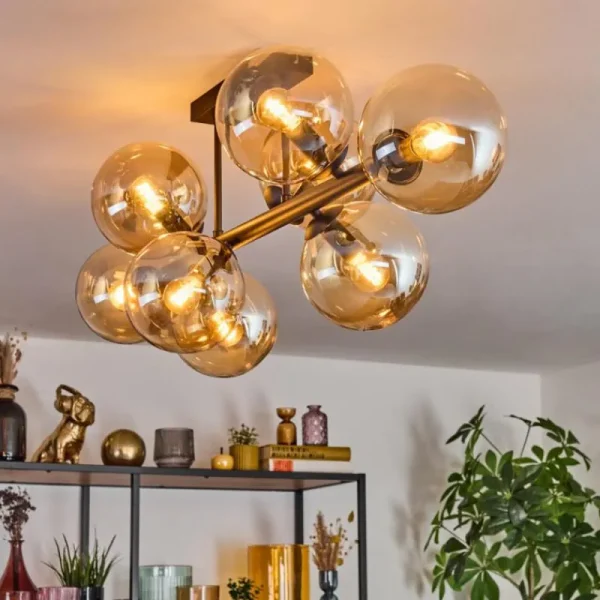 hofstein Gastor Plafonnier, Boule lumineuse Ambre, 8 lumières* Lampes En Verre