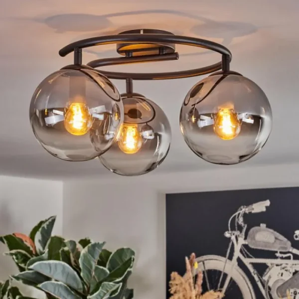 hofstein Gastor Plafonnier, Boule lumineuse Clair, Fumé, 3 lumières* Lampes Modernes