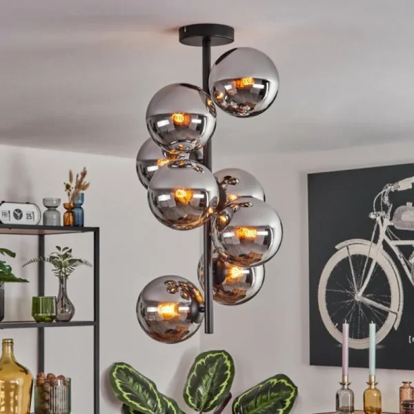 hofstein Gastor Plafonnier, Boule lumineuse Chrome, Fumé, 8 lumières* Lampes Modernes