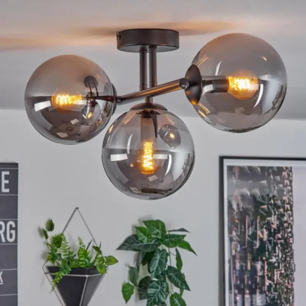 hofstein Gastor Plafonnier, Boule lumineuse Fumé, 3 lumières* Lampes Modernes