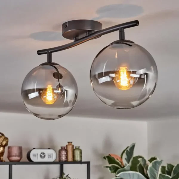 hofstein Gastor Plafonnier, Boule lumineuse Clair, Fumé, 2 lumières* Lampes Modernes