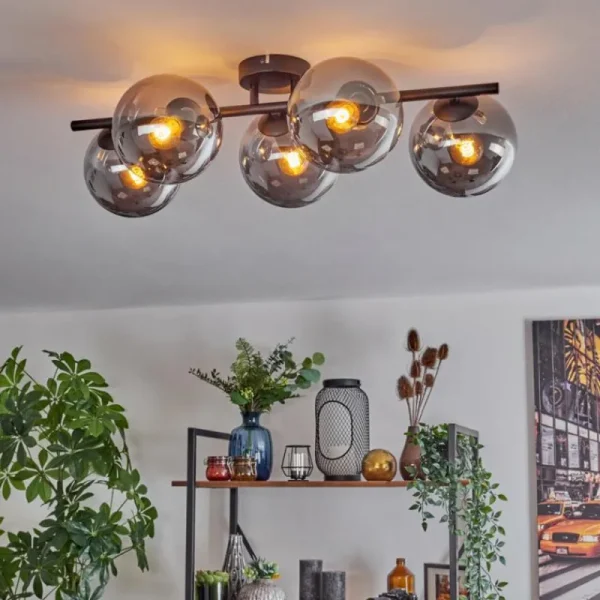 hofstein Gastor Plafonnier, Boule lumineuse Fumé, 5 lumières* Lampes Modernes