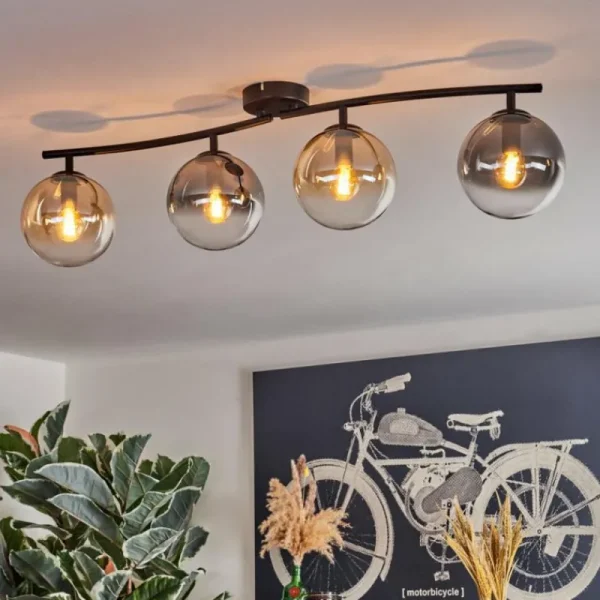 hofstein Gastor Plafonnier, Boule lumineuse Ambre, Clair, Fumé, 4 lumières* Lampes Modernes