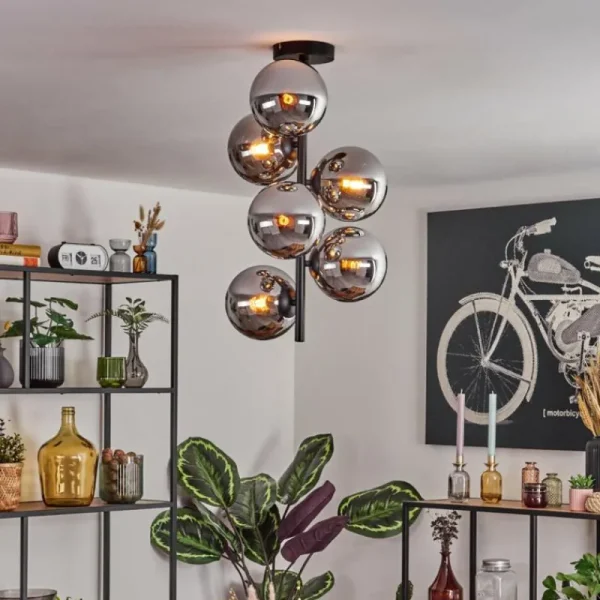 hofstein Gastor Plafonnier, Boule lumineuse Chrome, Fumé, 6 lumières* Lampes Modernes