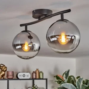 hofstein Gastor Plafonnier, Boule lumineuse Chrome, Clair, Fumé, 2 lumières* Lampes Modernes