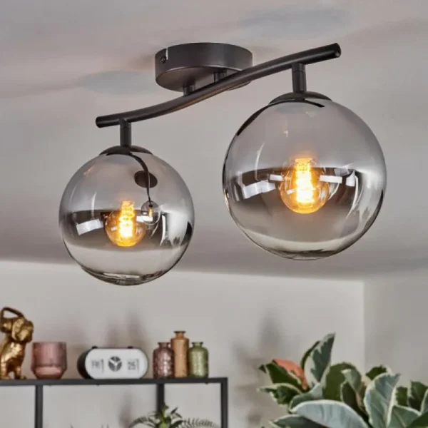 hofstein Gastor Plafonnier, Boule lumineuse Chrome, Clair, Fumé, 2 lumières* Lampes Modernes