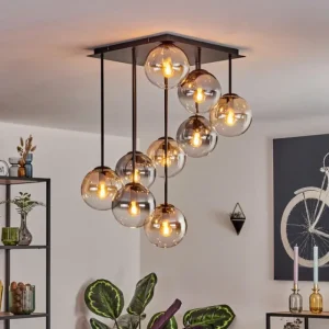hofstein Gastor Plafonnier, Boule lumineuse Ambre, Clair, Fumé, 9 lumières* Lampes Modernes