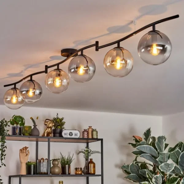 hofstein Gastor Plafonnier, Boule lumineuse Ambre, Clair, Fumé, 6 lumières* Lampes Modernes