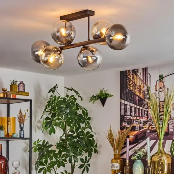 hofstein Gastor Plafonnier, Boule lumineuse Ambre, Clair, Fumé, 6 lumières* Lampes Modernes