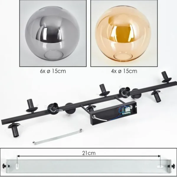 hofstein Gastor Plafonnier, Boule lumineuse Ambre, Fumé, 10 lumières* Lampes Modernes