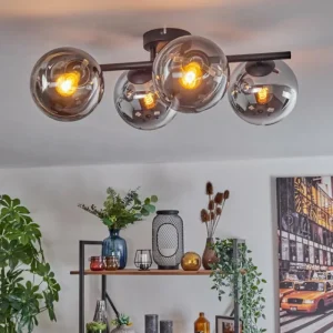 hofstein Gastor Plafonnier, Boule lumineuse Chrome, Clair, Fumé, 4 lumières* Lampes Modernes
