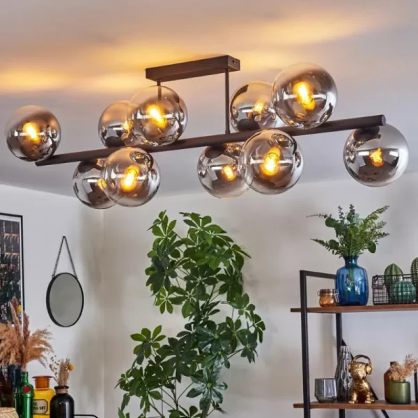 hofstein Gastor Plafonnier, Boule lumineuse Chrome, Clair, Fumé, 10 lumières* Lampes Modernes