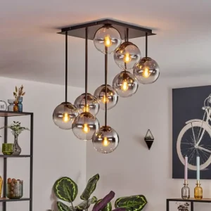 hofstein Gastor Plafonnier, Boule lumineuse Clair, Fumé, 9 lumières* Lampes Modernes