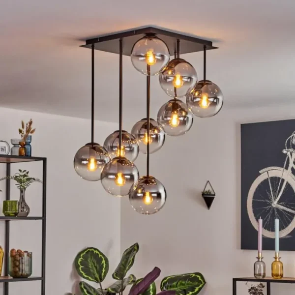 hofstein Gastor Plafonnier, Boule lumineuse Clair, Fumé, 9 lumières* Lampes Modernes