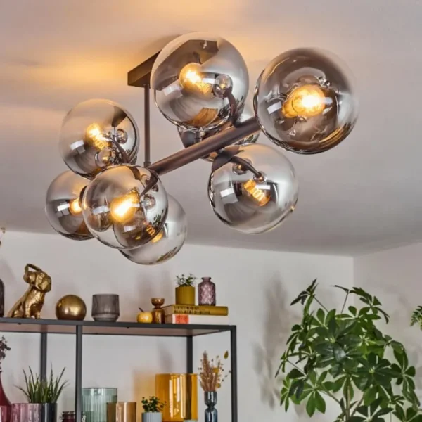 hofstein Gastor Plafonnier, Boule lumineuse Chrome, Clair, Fumé, 8 lumières* Lampes Modernes