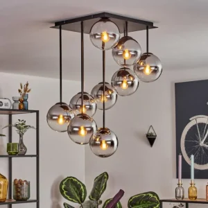 hofstein Gastor Plafonnier, Boule lumineuse Chrome, Clair, Fumé, 9 lumières* Lampes Modernes