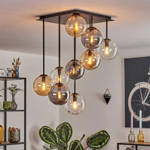hofstein Gastor Plafonnier, Boule lumineuse Ambre, Clair, Fumé, 9 lumières* Lampes Modernes