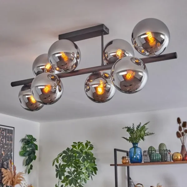 hofstein Gastor Plafonnier, Boule lumineuse Chrome, Fumé, 8 lumières* Lampes Modernes