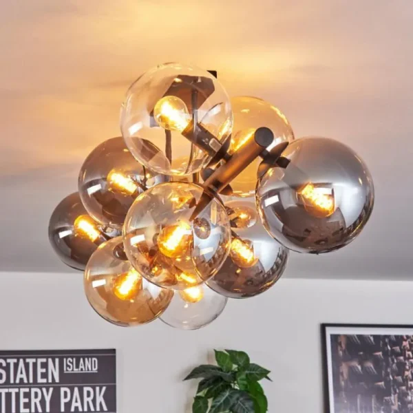 hofstein Gastor Plafonnier, Boule lumineuse Ambre, Clair, Fumé, 10 lumières* Lampes Modernes