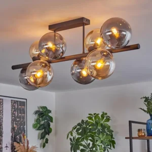 hofstein Gastor Plafonnier, Boule lumineuse Ambre, Fumé, 8 lumières* Lampes Modernes