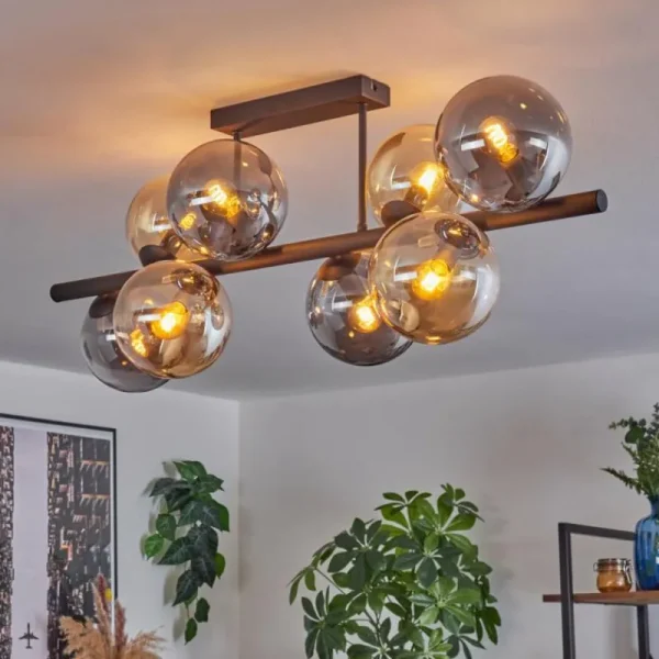 hofstein Gastor Plafonnier, Boule lumineuse Ambre, Fumé, 8 lumières* Lampes Modernes