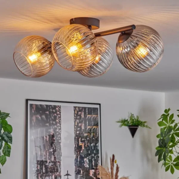 hofstein Gastor Plafonnier, Boule lumineuse Ambre, Clair, Fumé, 4 lumières* Lampes Modernes