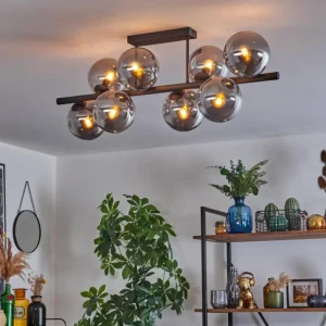 hofstein Gastor Plafonnier, Boule lumineuse Fumé, 8 lumières* Lampes Modernes