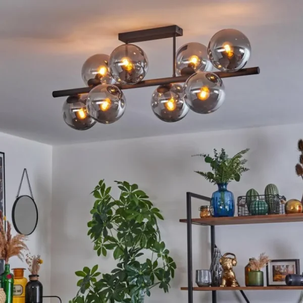 hofstein Gastor Plafonnier, Boule lumineuse Fumé, 8 lumières* Lampes Modernes