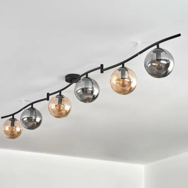 hofstein Gastor Plafonnier, Boule lumineuse Ambre, Fumé, 6 lumières* Lampes Modernes