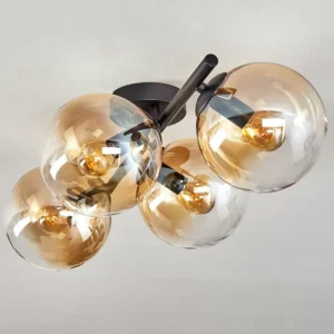 hofstein Gastor Plafonnier, Boule lumineuse Ambre, Clair, 4 lumières* Lampes En Verre