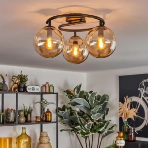 hofstein Gastor Plafonnier, Boule lumineuse Ambre, 3 lumières* Lampes En Verre