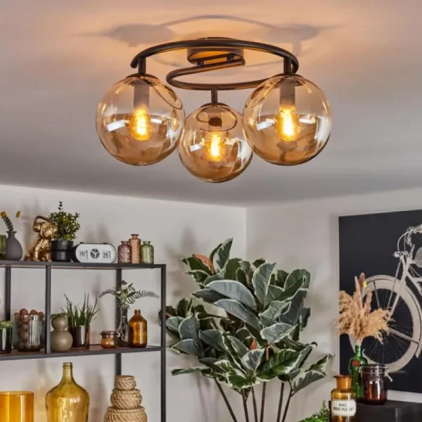 hofstein Gastor Plafonnier, Boule lumineuse Ambre, 3 lumières* Lampes En Verre