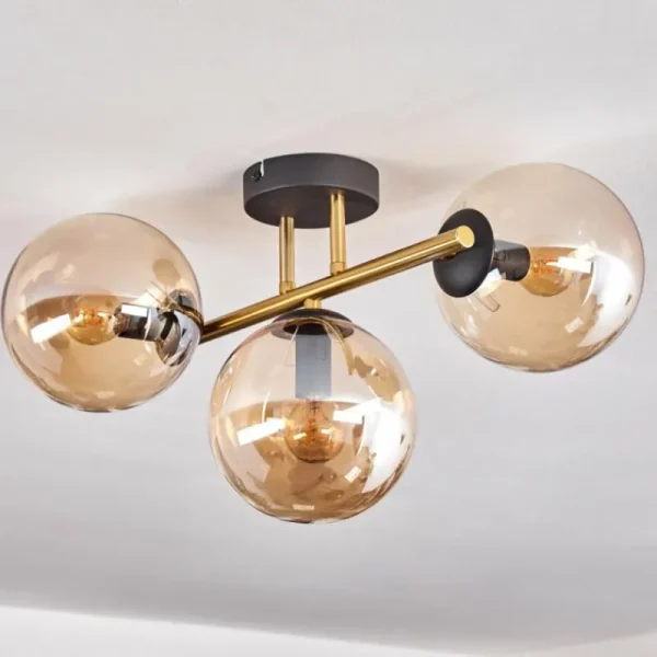 hofstein Gastor Plafonnier, Boule lumineuse 42 cm Or, Noir, 3 lumières* Lampes En Verre