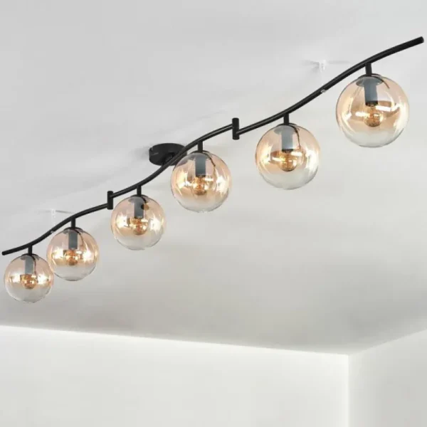 hofstein Gastor Plafonnier, Boule lumineuse Ambre, Clair, 6 lumières* Lampes En Verre