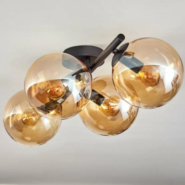 hofstein Gastor Plafonnier, Boule lumineuse Ambre, 4 lumières* Lampes En Verre