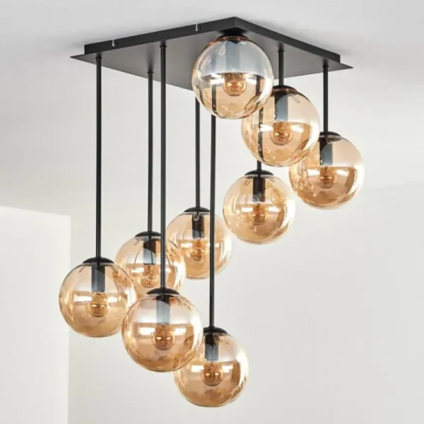 hofstein Gastor Plafonnier, Boule lumineuse Ambre, 9 lumières* Lampes En Verre