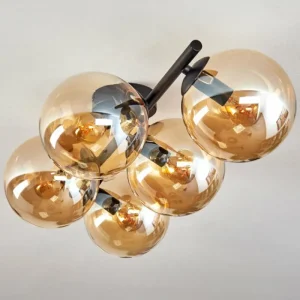 hofstein Gastor Plafonnier, Boule lumineuse Ambre, 5 lumières* Lampes En Verre