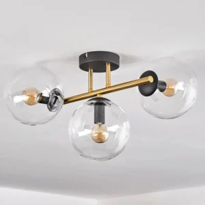 hofstein Gastor Plafonnier, Boule lumineuse 42 cm Or, Noir, 3 lumières* Lampes En Verre