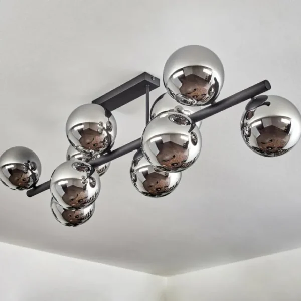hofstein Gastor Plafonnier, Boule lumineuse Chrome, Fumé, 10 lumières* Lampes Modernes