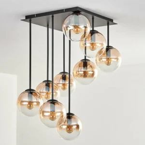 hofstein Gastor Plafonnier, Boule lumineuse Ambre, Clair, 9 lumières* Lampes En Verre