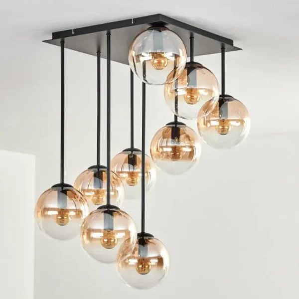 hofstein Gastor Plafonnier, Boule lumineuse Ambre, Clair, 9 lumières* Lampes En Verre