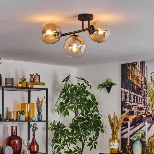 hofstein Gastor Plafonnier, Boule lumineuse Ambre, Clair, 3 lumières* Lampes En Verre
