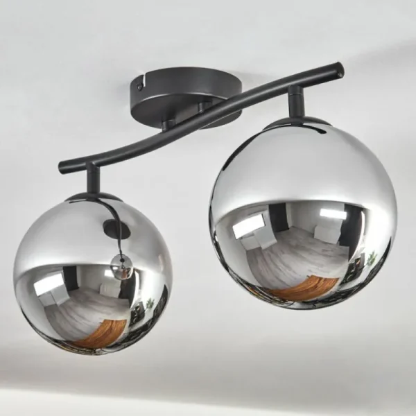hofstein Gastor Plafonnier, Boule lumineuse Chrome, Fumé, 2 lumières* Lampes Modernes
