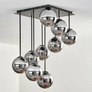 hofstein Gastor Plafonnier, Boule lumineuse Chrome, Fumé, 9 lumières* Lampes Modernes