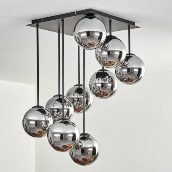hofstein Gastor Plafonnier, Boule lumineuse Chrome, Fumé, 9 lumières* Lampes Modernes