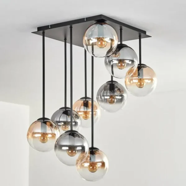 hofstein Gastor Plafonnier, Boule lumineuse Ambre, Clair, Fumé, 9 lumières* Lampes Modernes