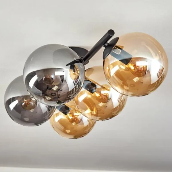 hofstein Gastor Plafonnier, Boule lumineuse Ambre, Fumé, 5 lumières* Lampes Modernes