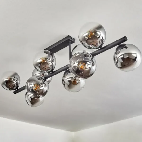 hofstein Gastor Plafonnier, Boule lumineuse Chrome, Clair, Fumé, 10 lumières* Lampes Modernes