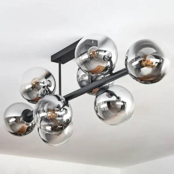hofstein Gastor Plafonnier, Boule lumineuse Chrome, Clair, Fumé, 8 lumières* Lampes Modernes