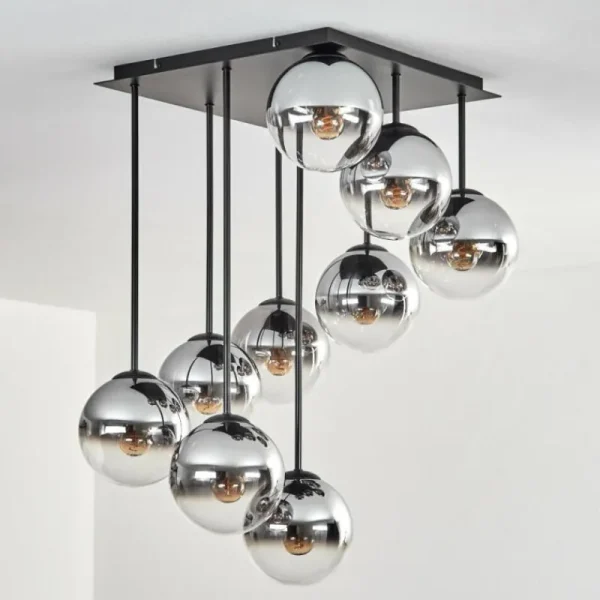 hofstein Gastor Plafonnier, Boule lumineuse Chrome, Clair, Fumé, 9 lumières* Lampes Modernes